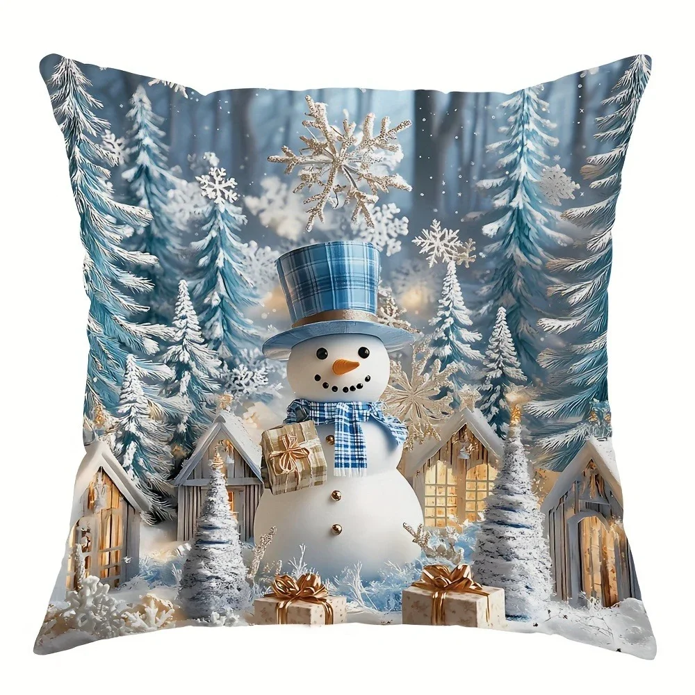 

Рождественское украшение, наволочка, зимняя рождественская елка, узор снеговика, подходит для домашней комнаты, наволочка для дивана, подарок