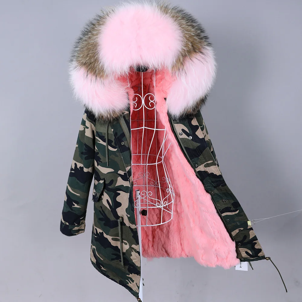 MAOMAOKONG 2022 Detachable Rabbit fur lining Hooded Jacket Woman Winter Coats Natural Fox collar Real fur Parka Female clothing enlarge