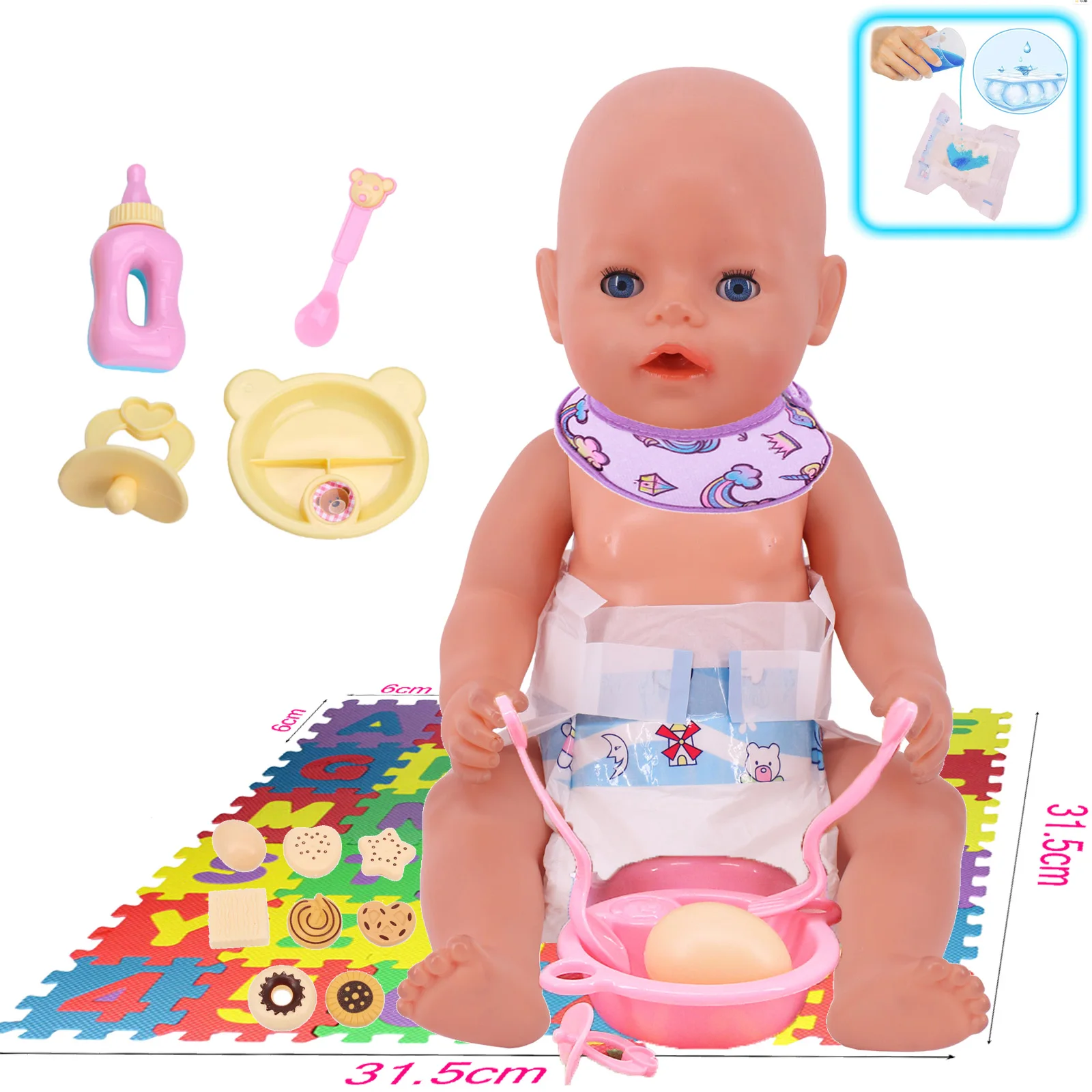 

Baby Diapers Cutlery Alphabet Puzzle Pillow Fits 18US&43Cm Reborn Baby Doll Clothes Gifts For Our Generation,Girls
