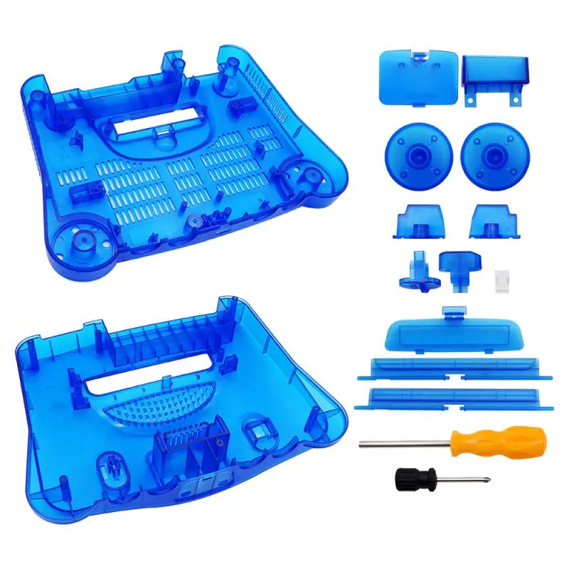 

Blue Transparent Box Compatible Nintendo N64 Retro Video Game Console Replacement Plastic Shell Translucent Case Accessories