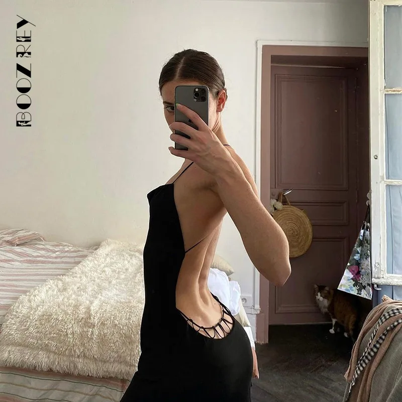 

BoozRey Sexy Cross Belt Backless Long Dress for Women Sleeveless Solid Black Maxi Dresses Evening Elegant Party Clubwear Outfits