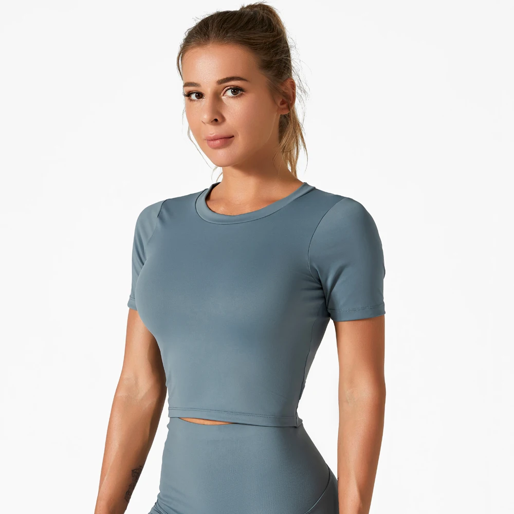 

Summer Yoga Tops Women Crop Top Nylon Breathable Sexy Back Gym Wear T-shirt Sport Workout Shirt Short Sleeve Fitness Clothing