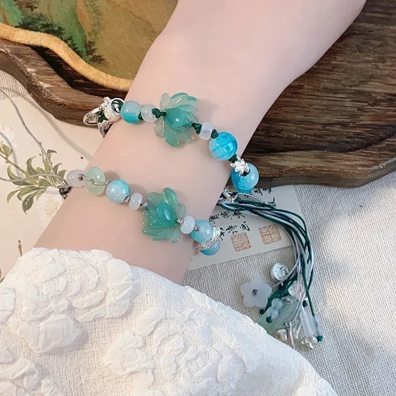 Длинные плетеные браслеты Hanfu в китайском стиле с кисточками лотоса для женщин