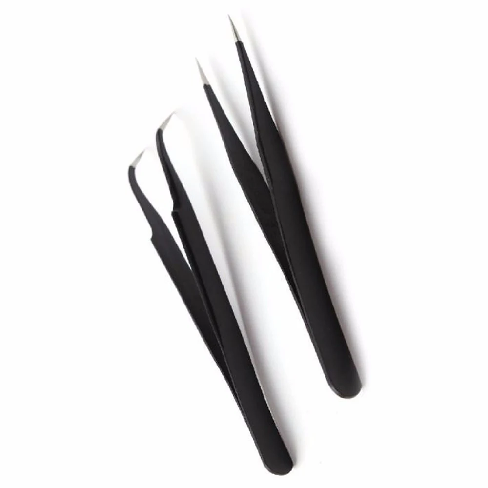 

2X Black Straight Curved Nipper Tweezers Clips for Picking Rhinestones/Jewelry/Stamp/Eyelash Makeup Nail Accessory