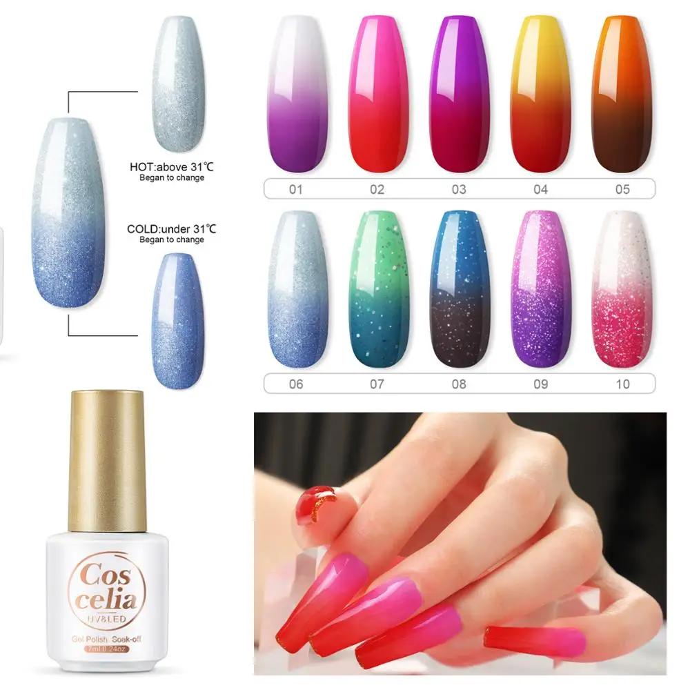 

COSCELIA 7ML Thermal Change Gel Nail Gel Polish Hybrid Varnish Semi Permanent Gel Polish Temperature Color For Manicure Nail Art