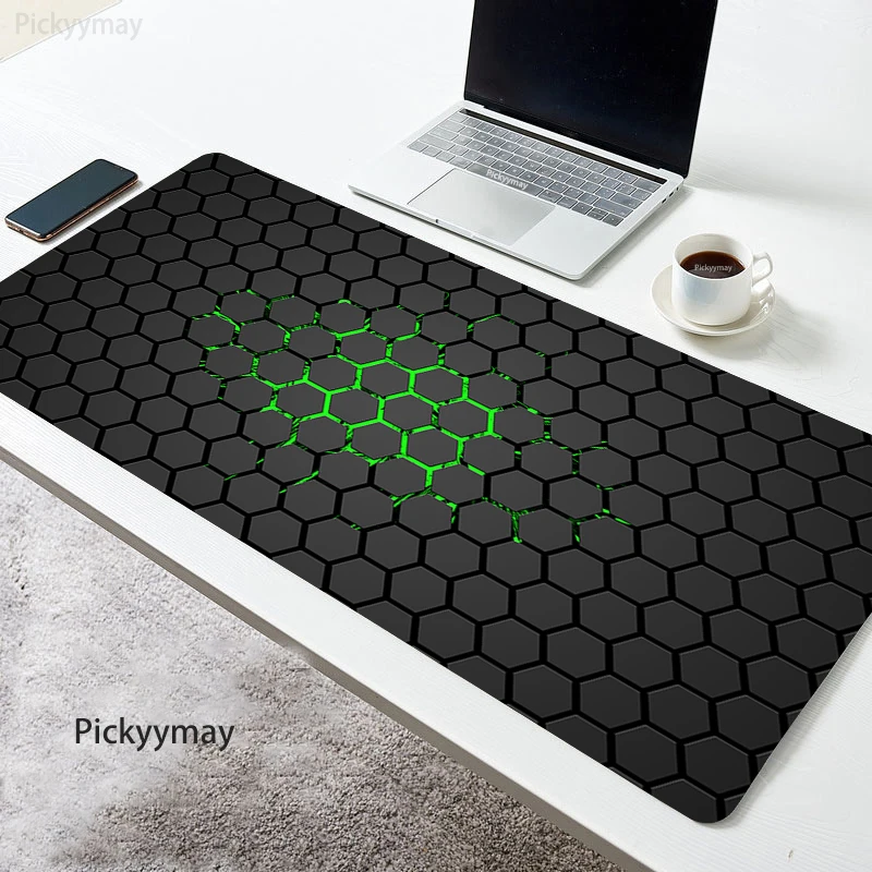 

Green Mouse Pad Anime PC Gamer Completo Gaming Accessories Office Deskmat Keyboard Geometric Mousepad Non-slip Table Carpet XXL