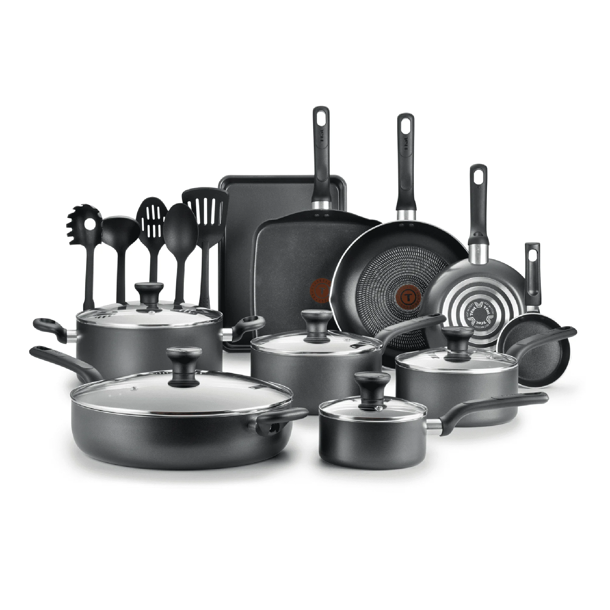 

Nonstick Cookware, 20 Piece Set, Grey, Dishwasher Safe