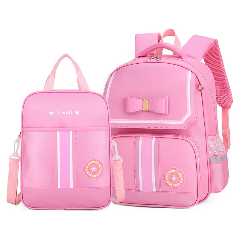 Girl Princess Bow Boy Lattice Fashion Backpacks New Children British Style Nobility Schoolbags with Pen Bag Student Tutorial Bag