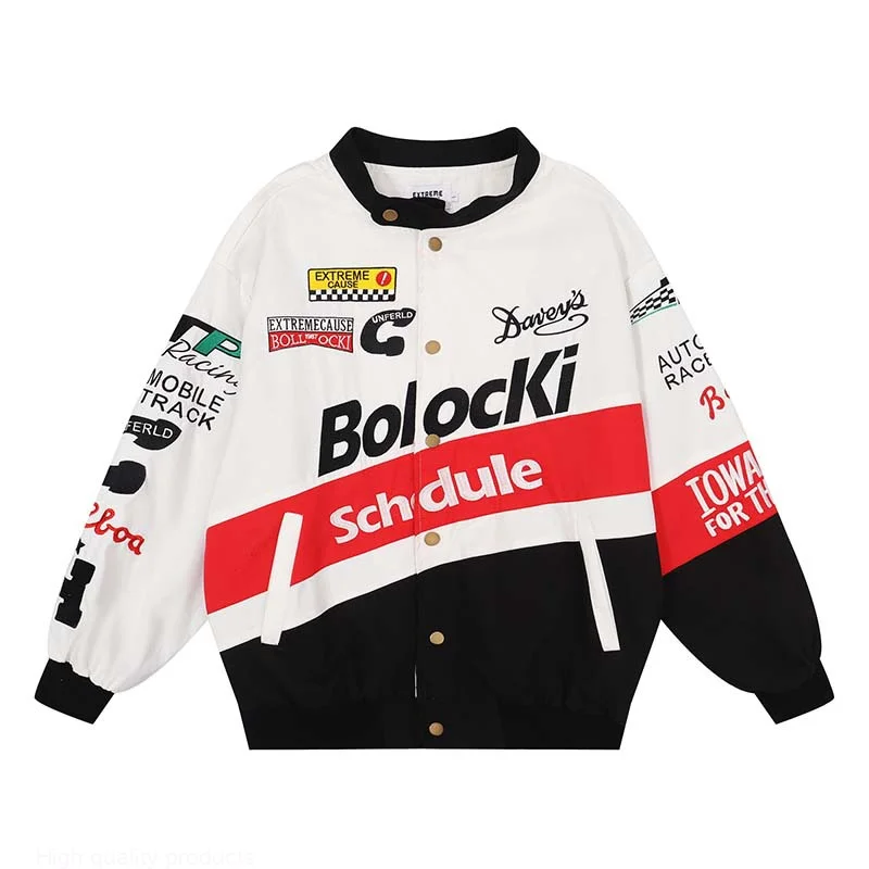 

2023 Men Streetwear Coat American Embroidery Letter Harajuku Casual Jacket Spring Stitching Motorcycle Outwear New