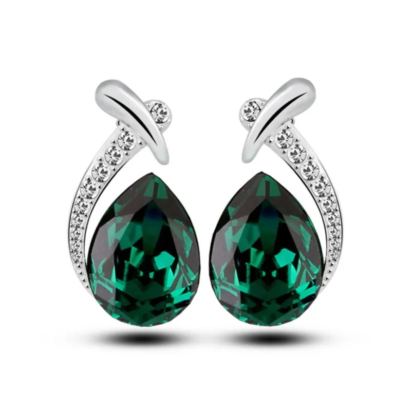 Женские серьги-гвоздики с кристаллами в виде листьев и перьев | Украшения