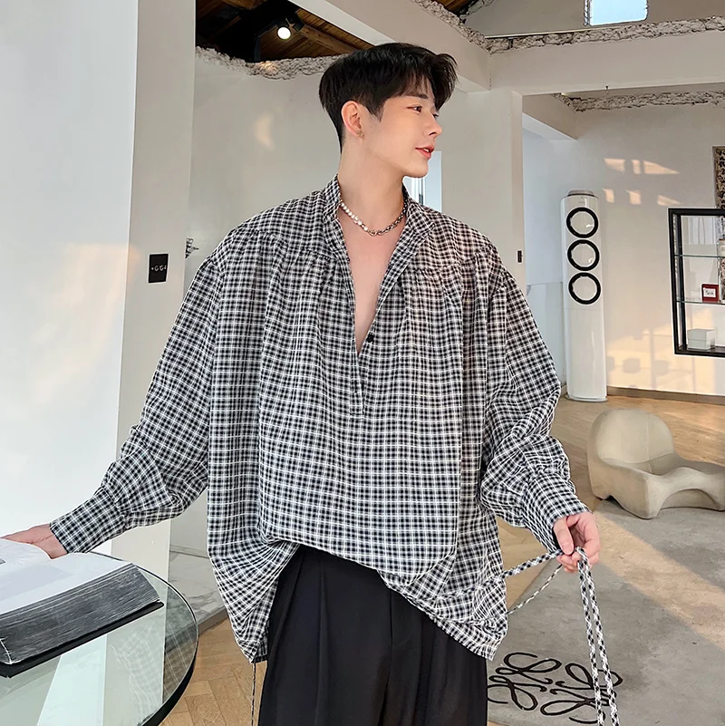 

Oversize Plaid Single Breasted Long Sleeve Shirts Men Preppy Trendy Causal Retro Outerwear Male Classic Basic Daily Korean B122