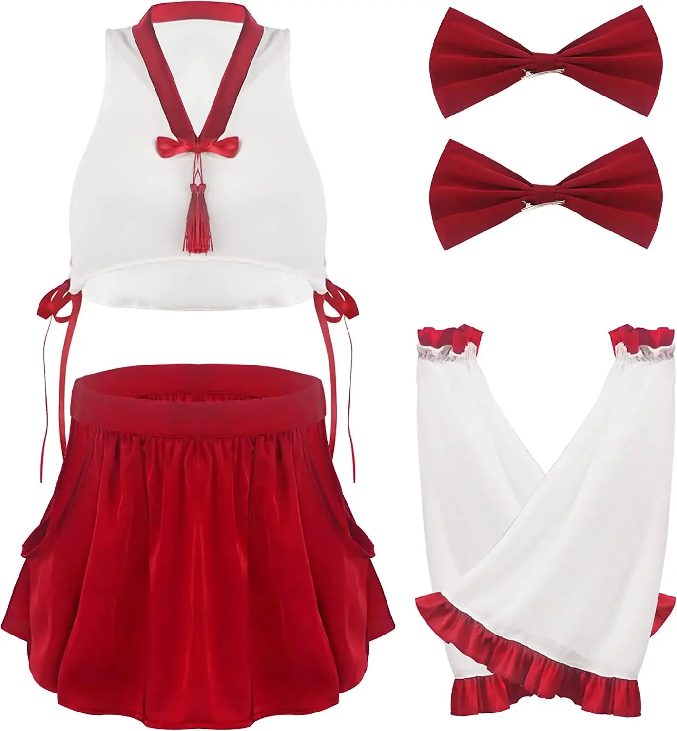 Женский костюм для косплея Miko из японского аниме красно-белое кимоно с