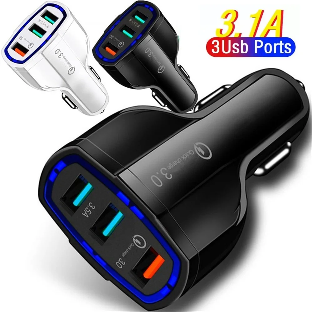 10pcs 5V 3.1A 3Usb Ports Universal Car Charger Power Adapter Car Lighter Chargers For IPhone 12 13 Samsung htc lg GPS