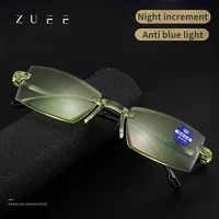 zuee 2022 men women rimless reading glasses anti blue light bifocal far near magnification eyewear presbyopic glasses 150 400