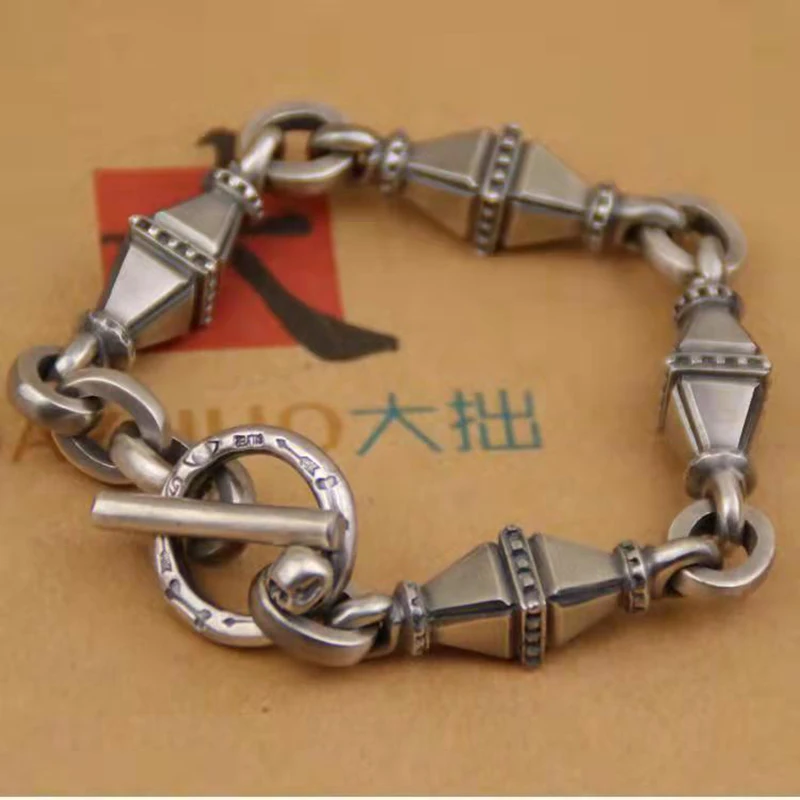 

New Retro Double Tower Bracelet Men's Thick Bracelet Motorcycle Style Heavy Handmade Jewelry Accessories