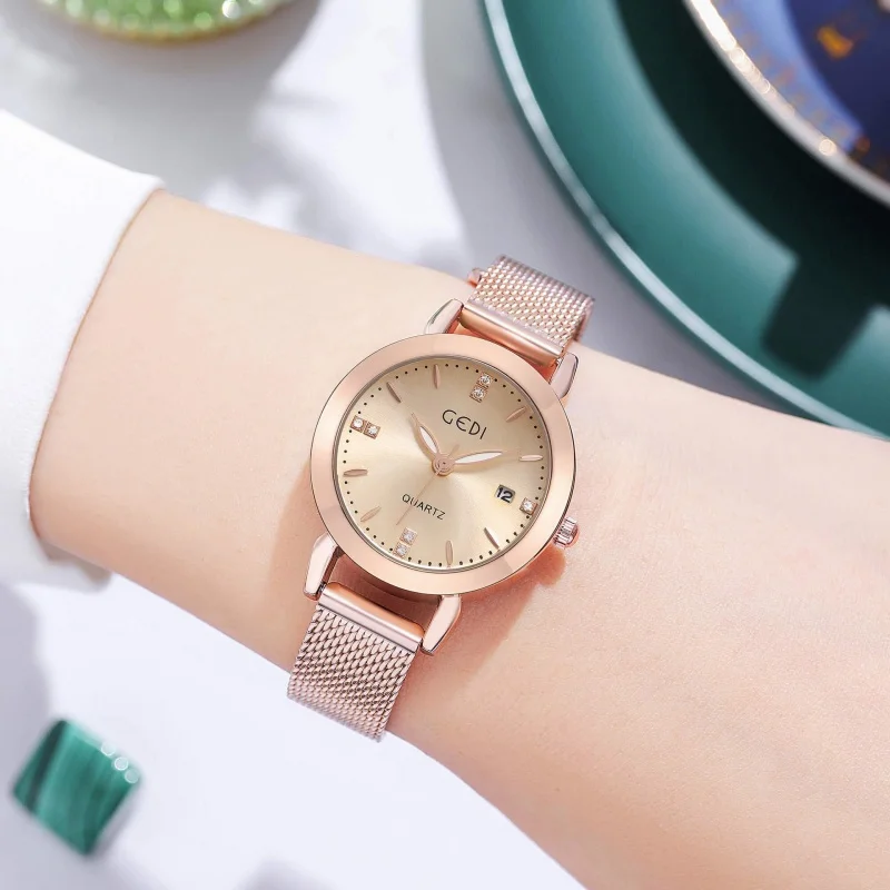 New Light Luxury Diamond Calendar Women's Fashion Good-looking Waterproof Stainless Steel Mesh Quartz Watch