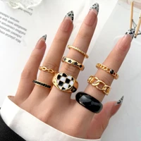 oil drip black and white board heart and star chain epoxy open rings korean fashion style novelties 2022 trend luxury jewelry