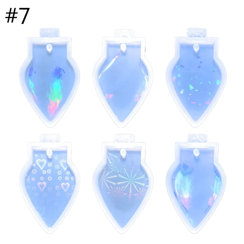 

1/6Pieces Holographic Light Shadow Silicone Mold Christmas DIY Epoxy Resin Casting Mold Deer Tree Pendant Mold with Hole