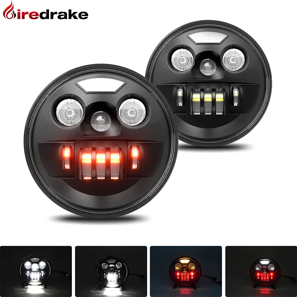 7-дюймовый круглый налобный фонарь Firedrake яркий белый красный дневные ходовые огни