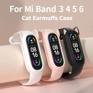Fashion Belt For Mi Band 6 5 4 3 Cat Earmuffs Case Silicone Strap Bracelet Xiaomi Mi Band 6 5 4 3 Cute Wristband For Women Girls
