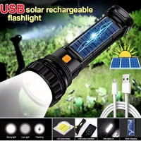 usbsolar rechargeable flashlight portable cob side light tactical torch lamp outdoor waterproof emergency hand lights camping