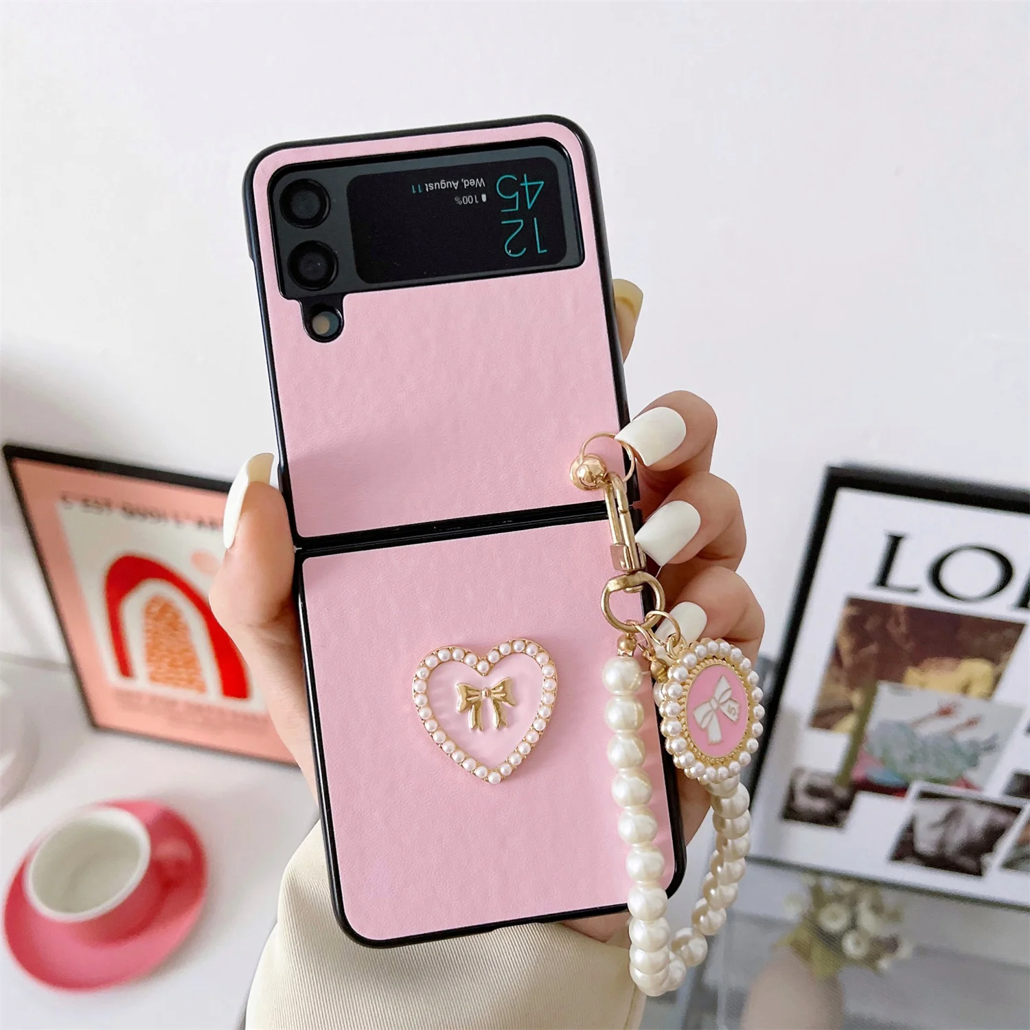 Роскошный корейский чехол с бантом жемчужным браслетом цепочкой 3D любовным