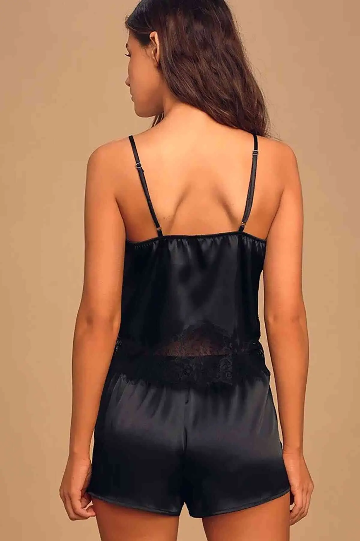 

Women Black Lace embroidered satin shorts Pajama Set Pajama Sets