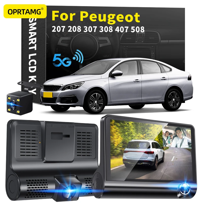 

OPRTAMG Dash Cam Car DVR 3 Cameras Lens 4.0 Inch 1080P dashcam For Peugeot 207 208 307 308 407 508 1994-2018 2019 2020 2021 2022