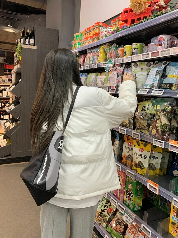 White Lettered Long Sleeved Cotton Padded Jacket Women's Winter Coat 2022 New Design Sense Niche Loose Top