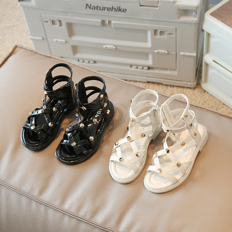 

Girls' Roman Shoes Summer New High Top Open Toe Children's Princess Shoes Korean Soft Bottom Little Girls' Sandals