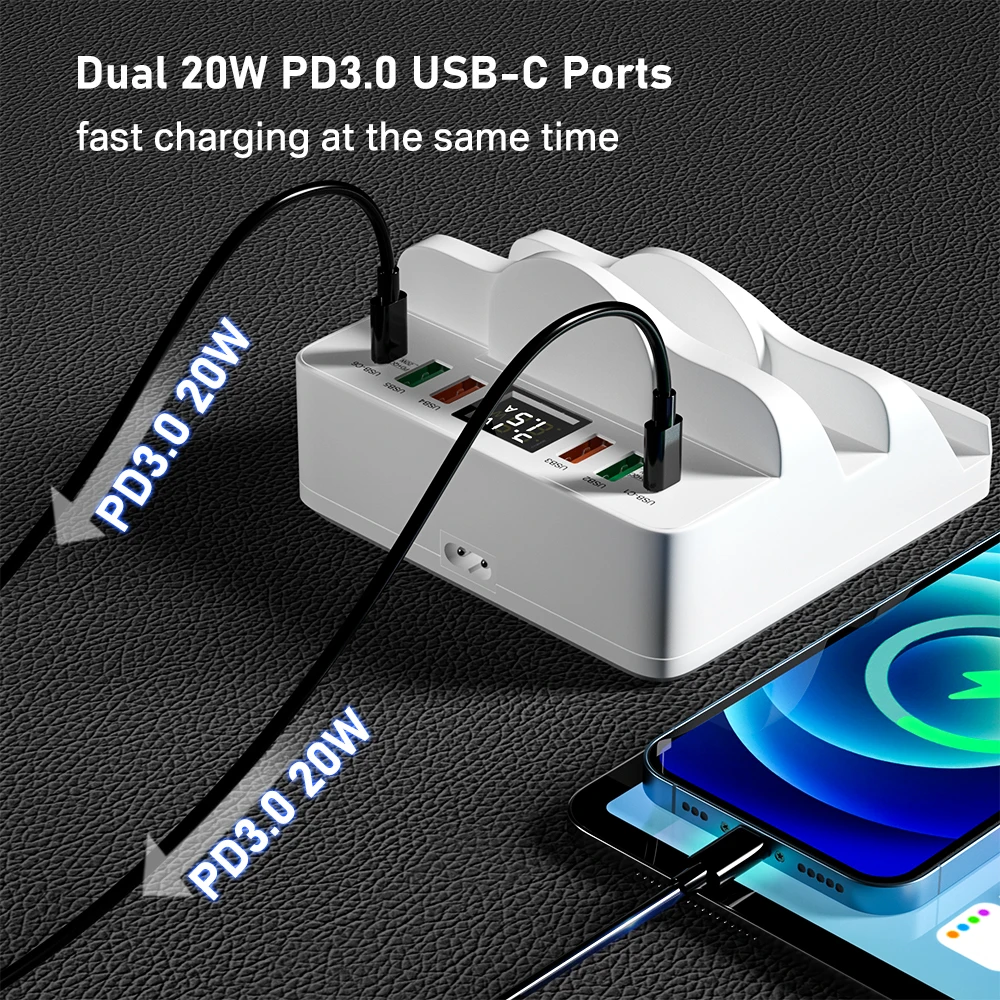 80w dual wireless charger support qc3 0 type c pd fast charger multi usb charger hub fast charging station for iphone13 x xiaomi free global shipping
