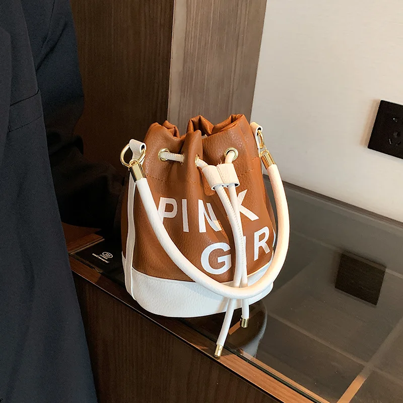 

Soft Leather Bucket Bags 2023 New Trend Crossbody Bag Versatile Style Single Shoulder Bag For Women Contrast Color Handbag Purse