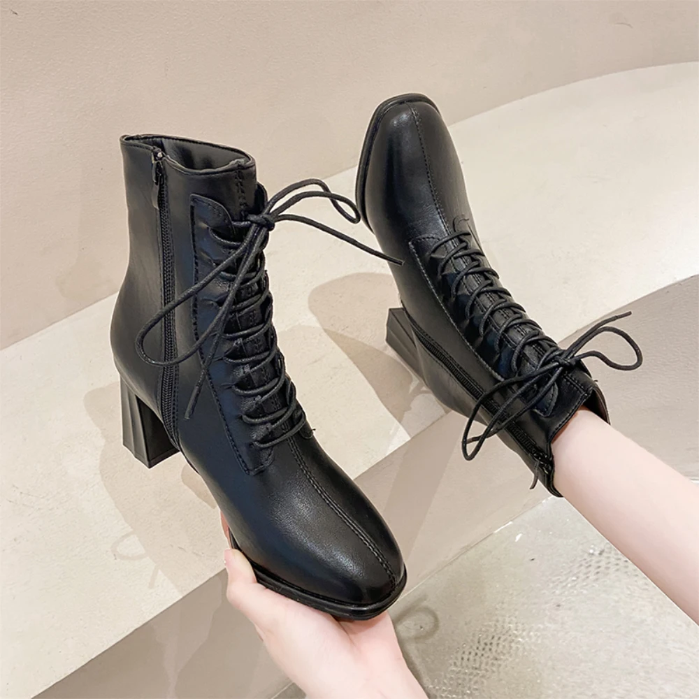 High-heeled ankle boots women's 2023 all-matching single boots thin thin mid-heel thick heel women's shoes Martin boots
