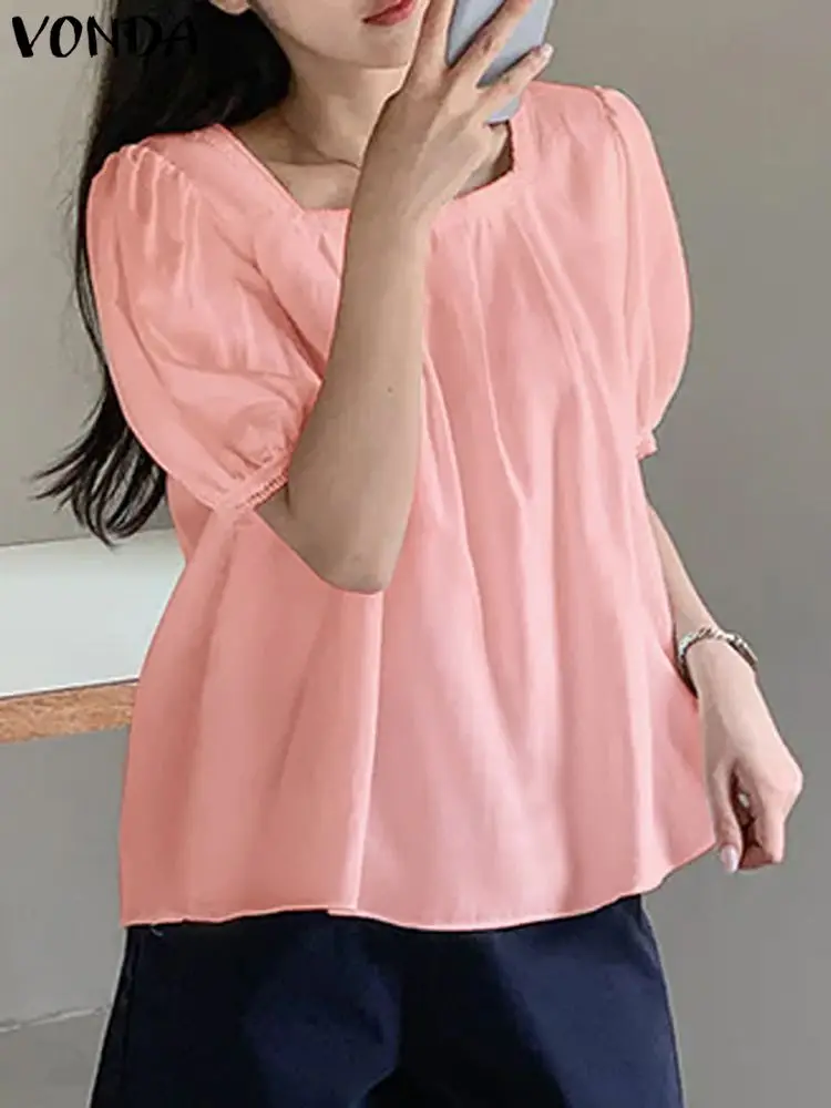 Женская богемная блузка VONDA 2023 повседневные свободные однотонные топы модные