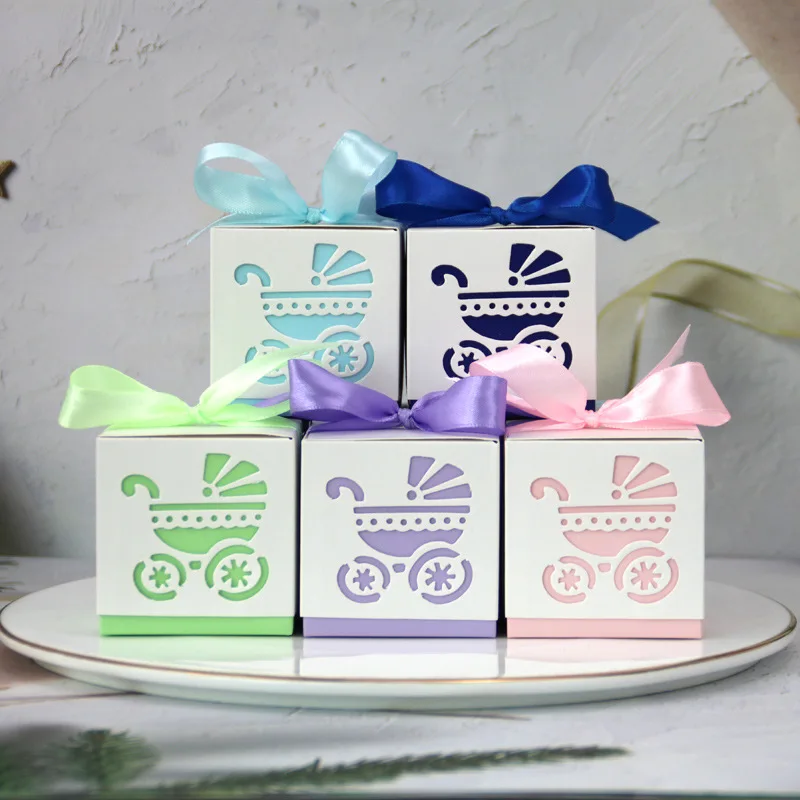 

24Pcs Baby Foot Candy Box Carriage Sweet Bag Footprints Party Favor Gift Boxes Baby Shower 1th Birthday Baptism Candie Container