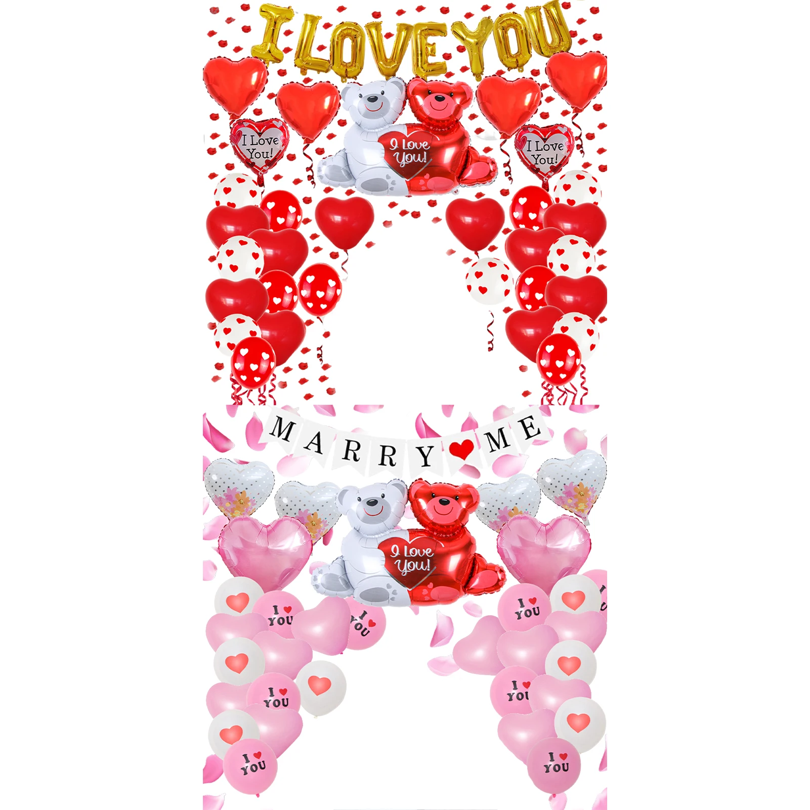 

Воздушные шары на День святого Валентина, романтический набор воздушных шаров с лепестками и надписью «I Love You», подходит для Дня Святого Вал...