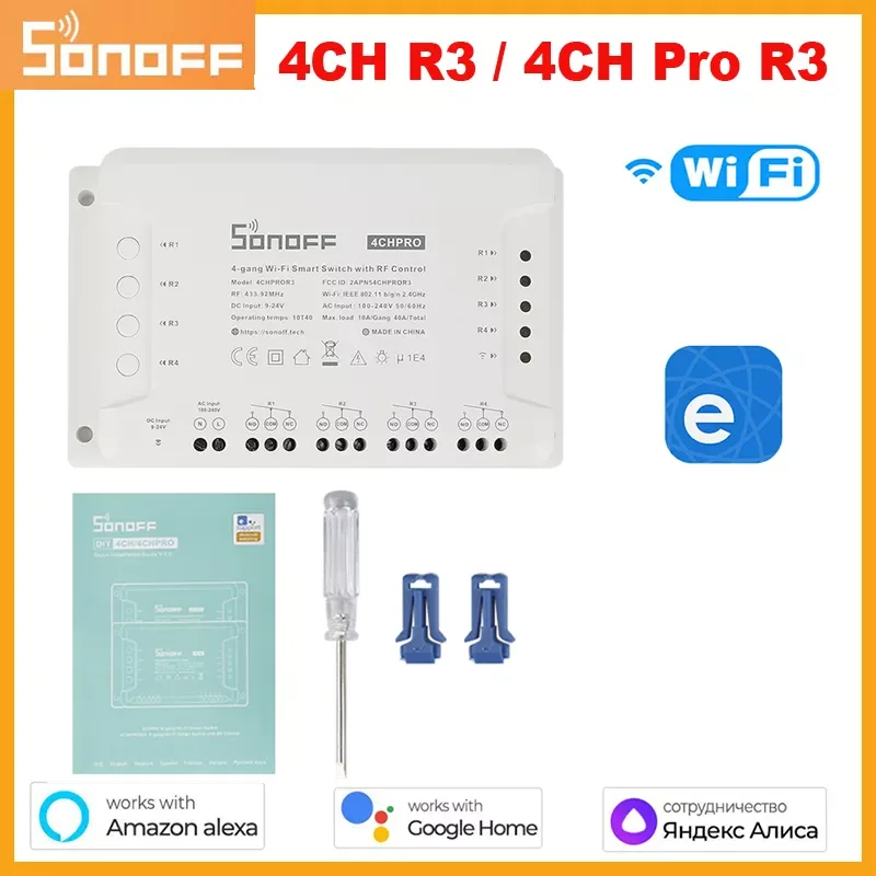 

4CH R3/4CH PROR3 WiFi Smart 4 Gang Wireless Countdown Timing Remote Control Home Automation Via Ewelink APP