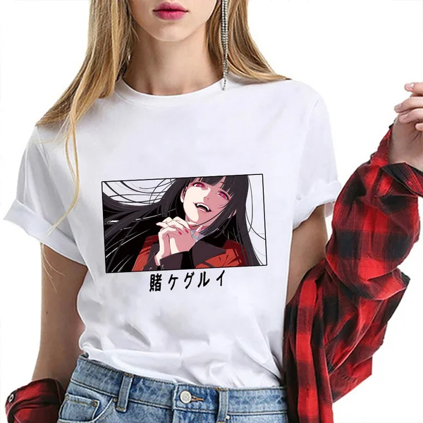 Японское аниме Kakegurui футболка женская Kawaii мультфильм Jabami Yumeko летние футболки