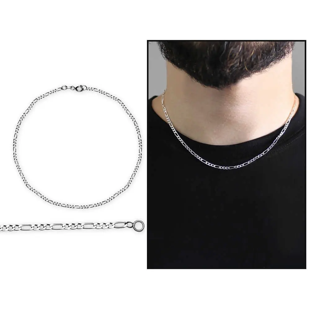 

925 sterling Silver 45 Cm 60 Micron Figaro Men 'S Chain Necklace