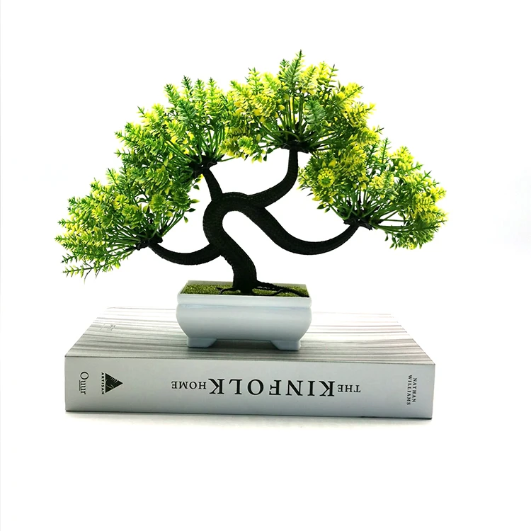 

Hot Selling Artificial Flowers Bonsai Green Pot Guest-Greeting Pine Bonsai Simulation Potted Plant Ornament for Home Decor