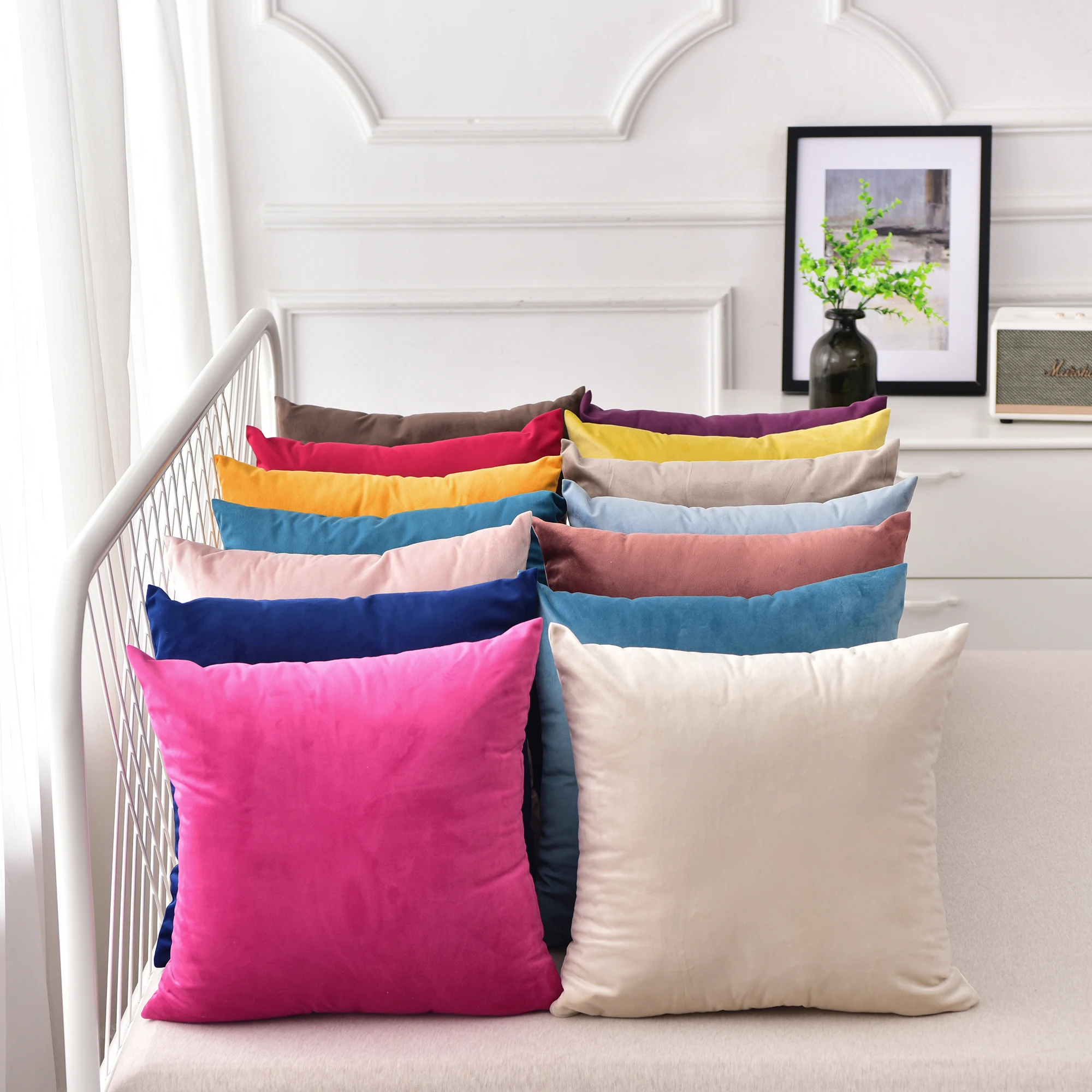 Solid Color Velvet Cushion Cover Candy Color Pillow Case For