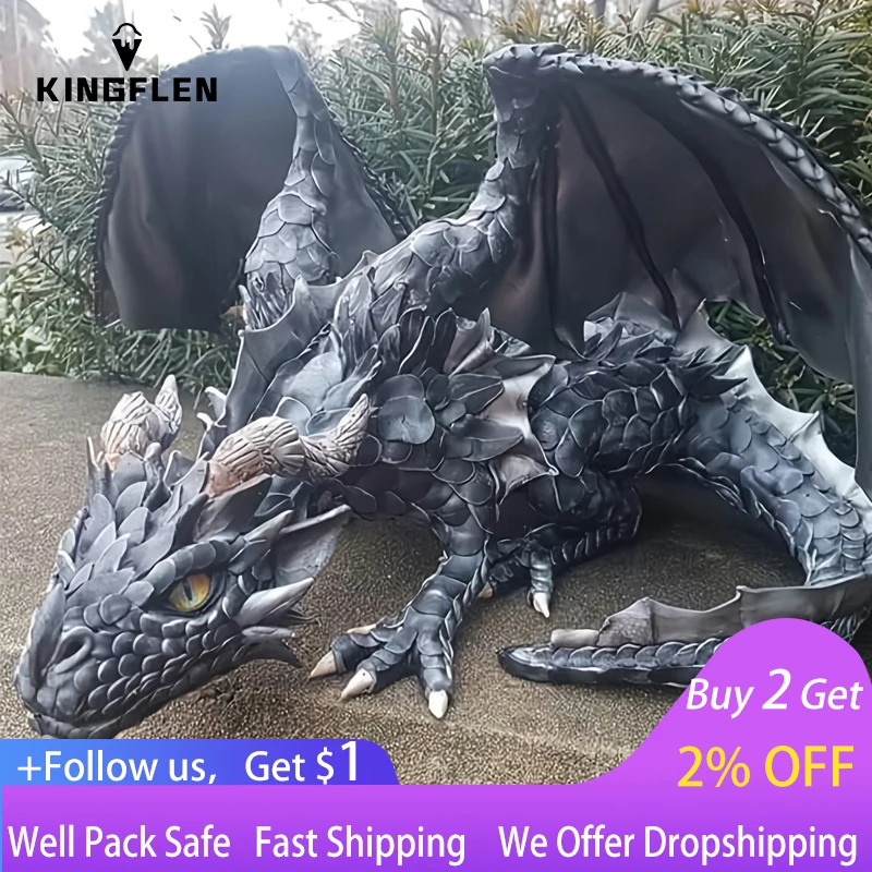 

Outdoor dragon statue - Large squatting sculpture for garden decor