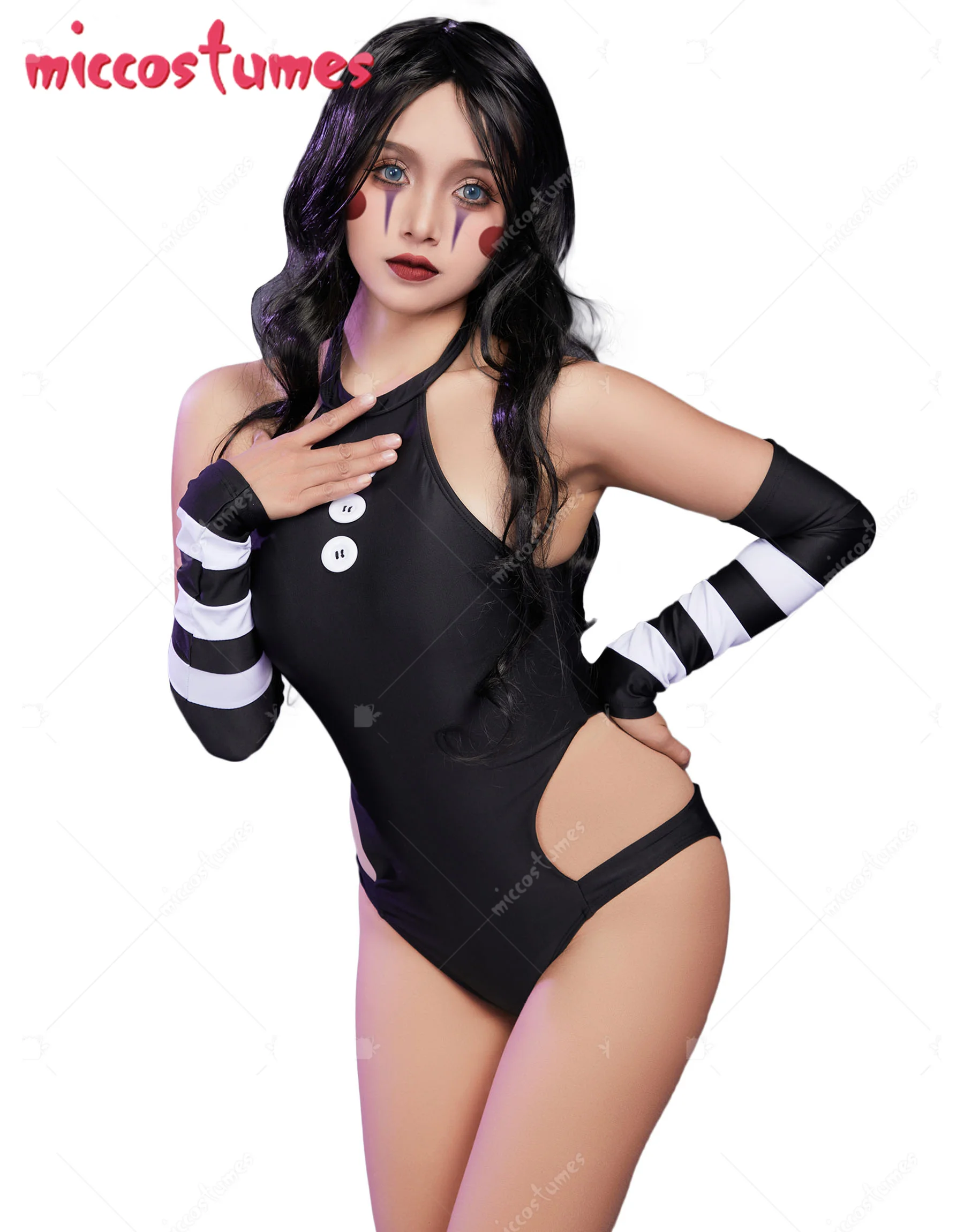 Женский слитный купальник HAIKYUU черный купальный костюм с лямкой на шее и рукавами