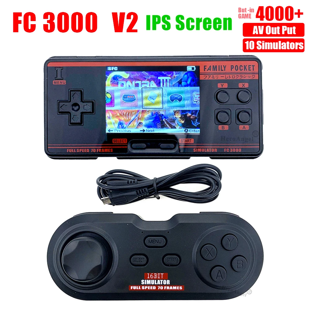 

New FC3000 V2 IPS Screen handheld game console 10 simulator 4000+ Classic Games children's color screen game console Dropshippi