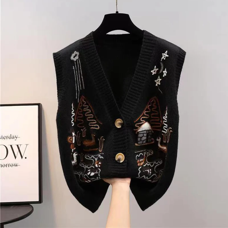 

Женский свитер-жилет с V-образным вырезом и принтом