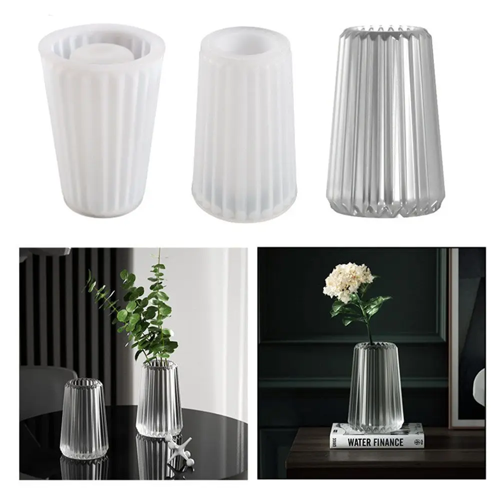 

DIY Casting Home Decor Jewelry Making Tools Ornament Resin Epoxy Mould 3D Flower Vase Silicone Mould Stripe Pen Holder