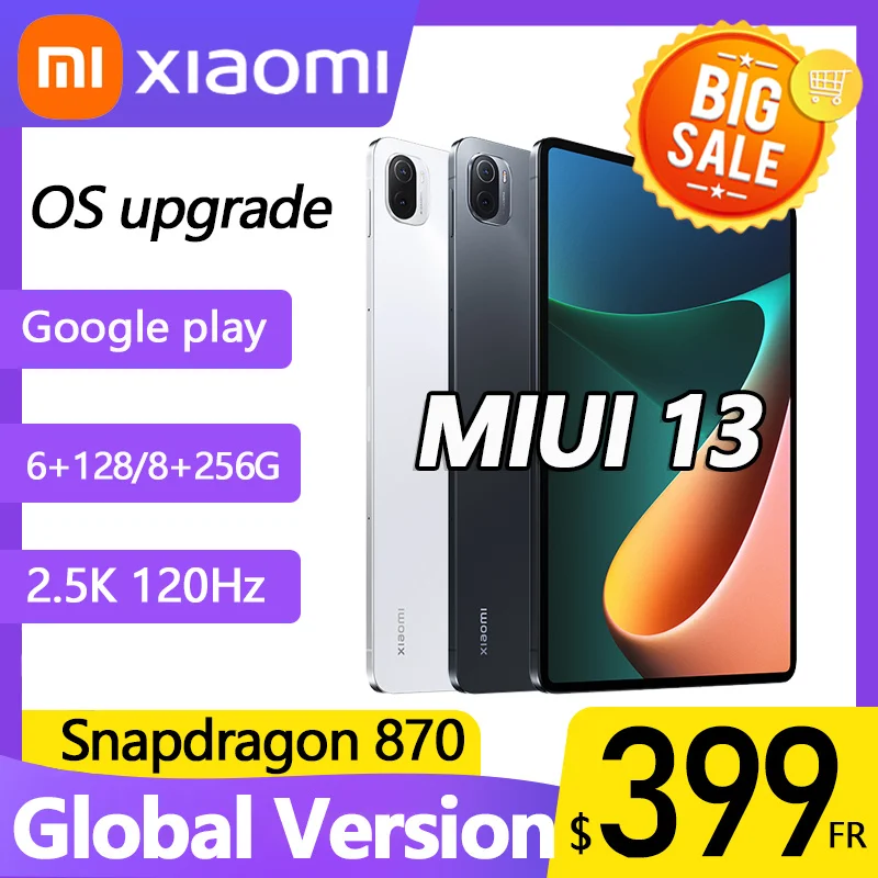 

Global version xiaomi mi pad 5 pro 11 Inch snapdragon 870 6g/8g ram 128g/256g rom 2.5k lcd 120hz screen 8600mah wifi6 miui13