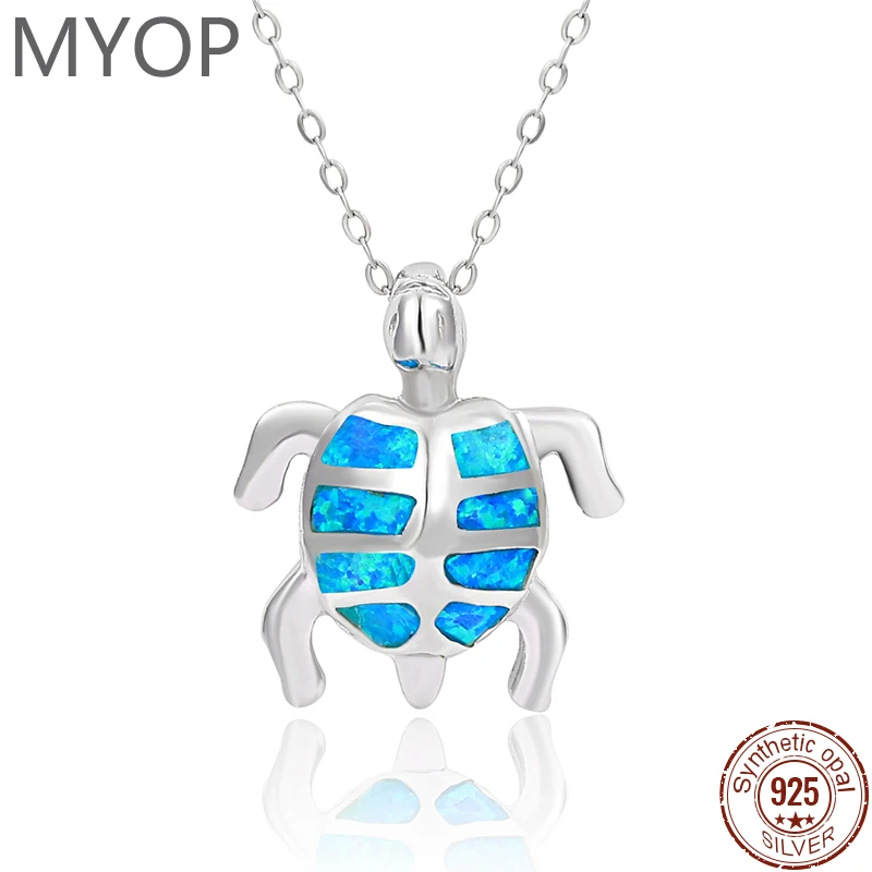 

MYOP Real 925 Серебряный Опаловый кулон Популярные Изящные ювелирные изделия серии животных, яркие ожерелье с черепашкой для девочек