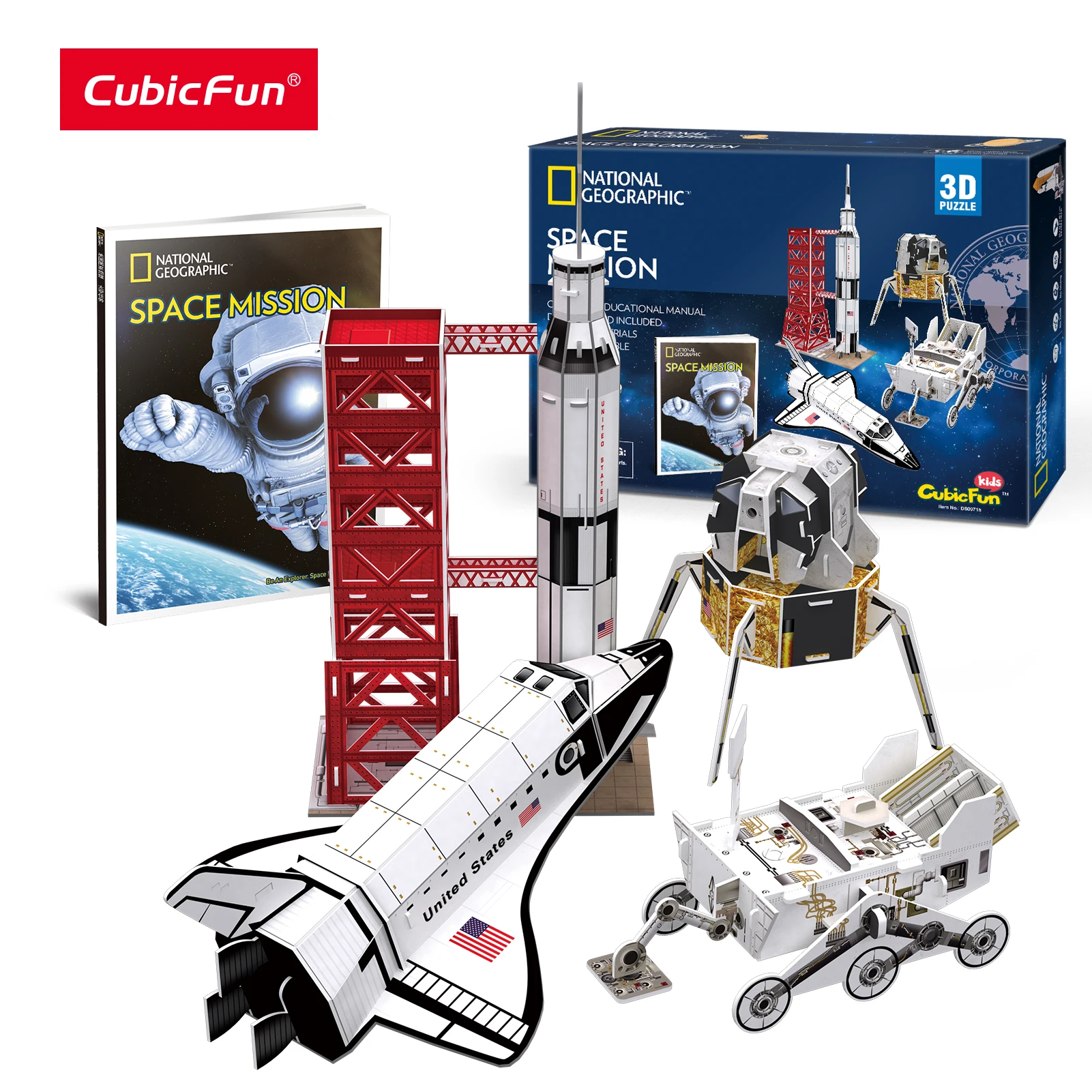 

3D-пазл CubicFun для детей, космос, ракета, приключения, Сатурн, 5 В, буклет Apollo 11, астронавт, исследование