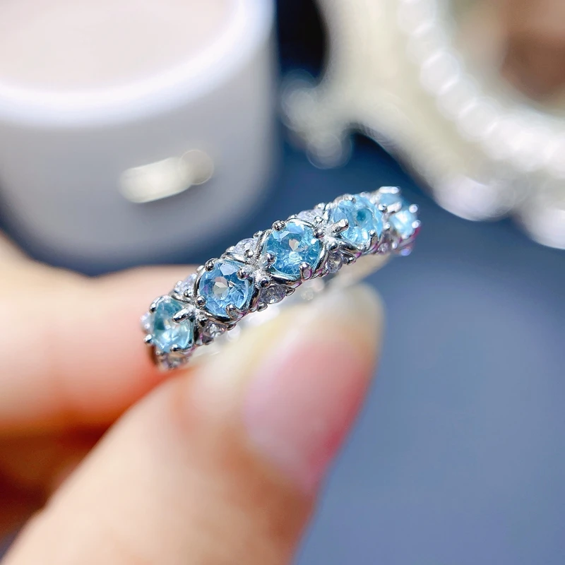 

Natural apatite women's ring light blue beautiful 925 Sterling Silver